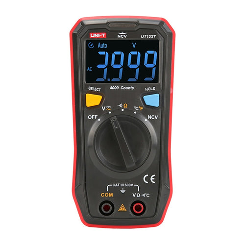 UNI-T UT123T - Multimètre de poche 600 V avec détection NCV : multimètre de poche UNI-T UT123T rouge et gris