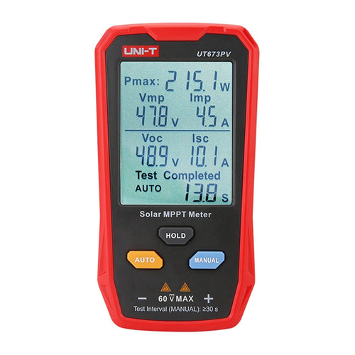 UNI-T UT673PV - Testeur MPPT pour panneaux solaires 5 à 800 W : testeur MPPT solaire UNI-T UT673PV de face