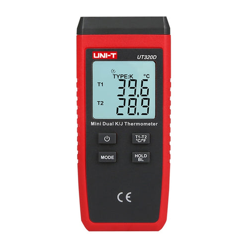 Uni-T UT320D - Thermomètre de contact 2 voies, -50 à 1300 °C : thermomètre de contact Uni-T UT320D et sa sonde de type K