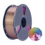Sunlu PLA+ Silk 4 couleurs - Filament 3D effet soie (bleu-violet-rouge-or) : reflets bleus, violets, rouges et dorés du filament