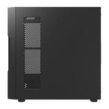 darkFlash DK431 Glass - Boîtier PC Big Tower en verre trempé (noir) : connectique en façade et intérieur du châssis