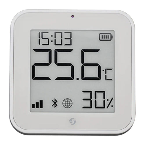 Shelly BLU H&T Display ZB - Capteur température, humidité et luminosité à écran e-paper (blanc) : capteur Shelly BLU H&T Display ZB blanc, écran allumé
