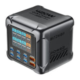 BliTZWOlF BW-S33 - Chargeur secteur GaN 420 W à 8 ports avec écran couleur : chargeur BliTZWOlF BW-S33 relié à plusieurs appareils