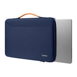 Tomtoc Defender-A22 - Sacoche pour ordinateur portable 13 pouces (bleu marine) : intérieur en polaire de la sacoche ouverte