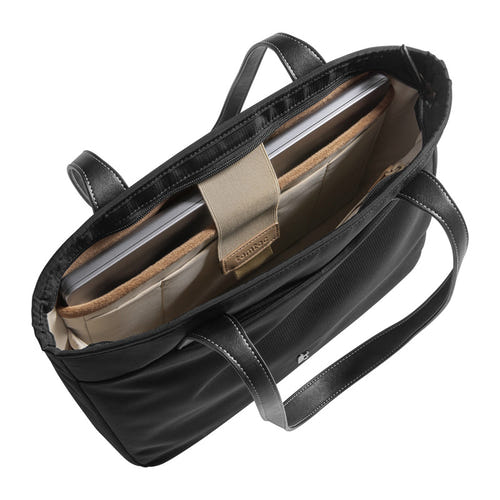 Tomtoc Versatile-T23 - Sac 12,5 L pour ordinateur jusqu'à 16 pouces (noir) : intérieur du sac avec ordinateur et bouteille