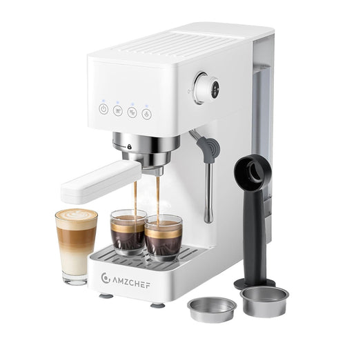 AMZCHEF CE-EM3131-WT - Machine à café à porte-filtre 20 bar (blanche) : machine à café à porte-filtre AMZCHEF CE-EM3131-WT blanche