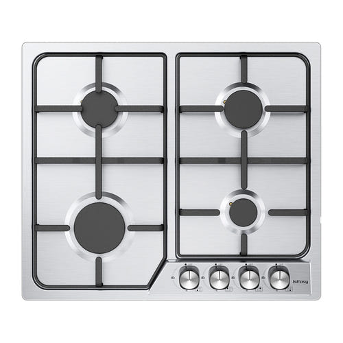 IsEasy MGBG-604C - Table de cuisson au gaz encastrable 4 brûleurs : plan en acier inoxydable de la table IsEasy
