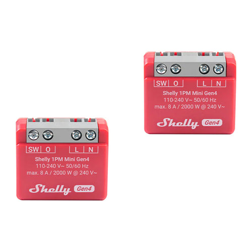 Shelly 1PM Mini Gen4 - Lot de 2 micromodules Zigbee/Matter avec mesure d'énergie : micromodule Shelly 1PM Mini Gen4 rouge