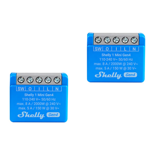 Shelly 1 Mini Gen4 - Lot de 2 micromodules à contact sec Zigbee/Matter : micromodule Shelly 1 Mini Gen4 bleu