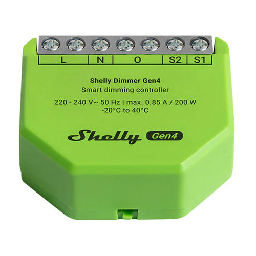 Shelly Dimmer Gen4 - Variateur connecté Zigbee/Matter sans fil neutre : format compact du module pour boîte d'encastrement