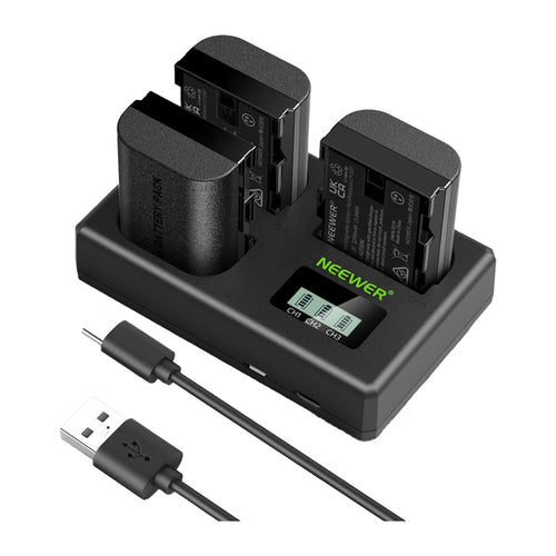 Neewer LP-E6P - Kit de 3 batteries 2200 mAh et chargeur triple pour Canon : kit de trois batteries Neewer LP-E6P et chargeur