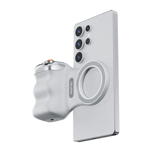 Telesin Fun Shot Grip2 - Poignée magnétique MagSafe pour smartphone (blanche) : prise en main de la poignée Fun Shot Grip2