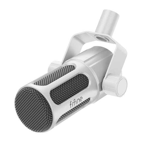 Fifine Tank1 - Microphone dynamique XLR cardioïde (blanc) : corps métallique et grille du Fifine Tank1