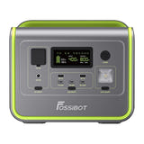 FOSSIBOT F800 - Station électrique portable 800 W, 512 Wh (verte) : facade et ports de la station F800