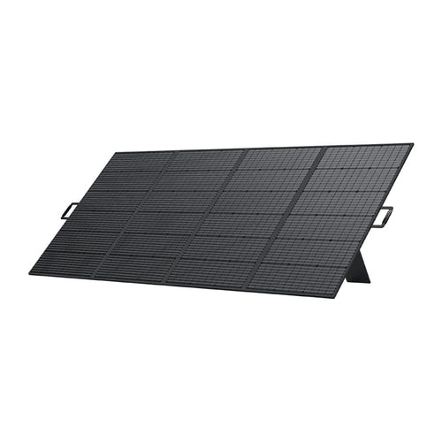 FOSSIBOT SP420 - Panneau solaire pliable 420 W, IP67 (noir) : panneau SP420 deplie sur ses quatre pieds reglables