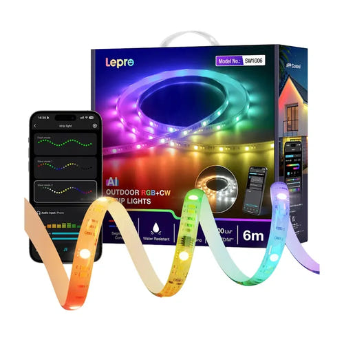 Lepro SW1-6 - Ruban LED connecté extérieur RGBCW-IC 6 m IP65 : contrôleur et bloc d'alimentation