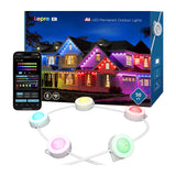 Lepro E1-60 - Éclairage extérieur connecté 60 points lumineux, 30,6 m : points lumineux en blanc sur une façade claire