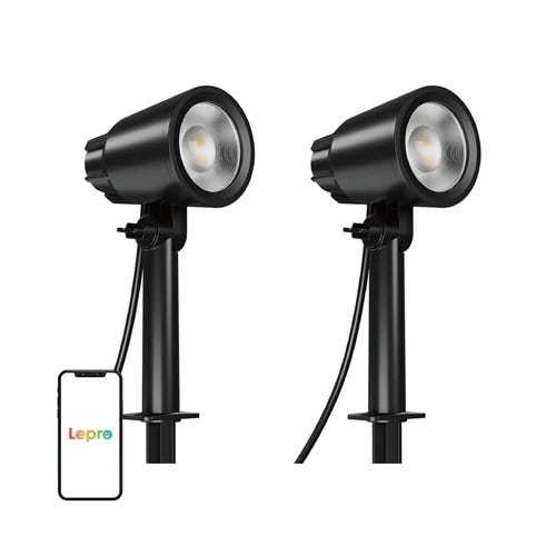 Lepro PG1-2 - Spots de jardin 16 W, 500 lm, IP65 (lot de 2) : spots de jardin Lepro PG1-2 éclairant un mur clair