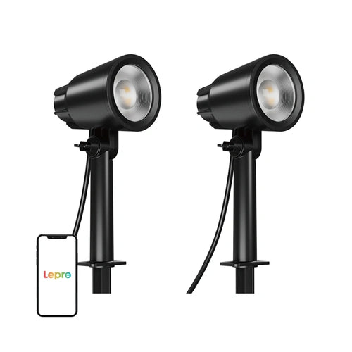 Lepro PG1-2 - Spots de jardin 16 W, 500 lm, IP65 (lot de 2) : spots de jardin Lepro PG1-2 éclairant un mur clair