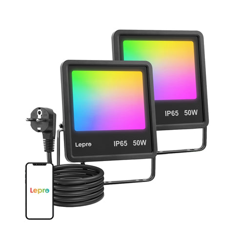 Lepro - Projecteur LED connecté 50 W RGB, IP65, faisceau 100°