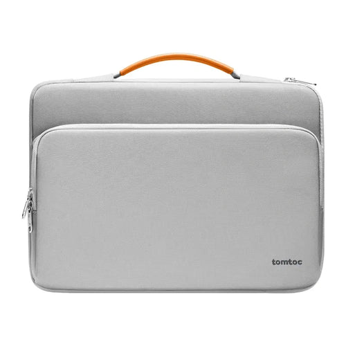 Tomtoc Defender-A14 - Sacoche pour ordinateur portable 14 pouces (grise) : sacoche Tomtoc Defender-A14 grise posée sur un bureau
