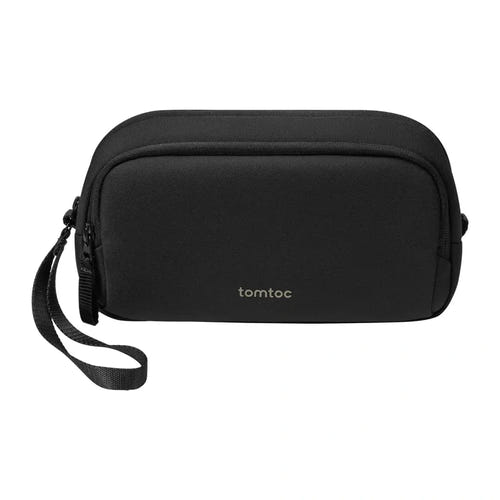 Tomtoc Light-T12 - Trousse de rangement 1,8 L à deux compartiments (noire) : trousse Tomtoc Light-T12 noire rangée dans une valise