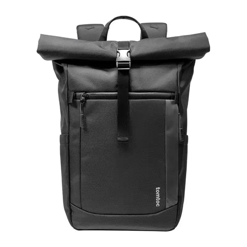 Tomtoc Navigator-T61 - Sac à dos roll-top 25-30 L pour portable 17,3 pouces : sac à dos Tomtoc Navigator-T61 noir vu de face