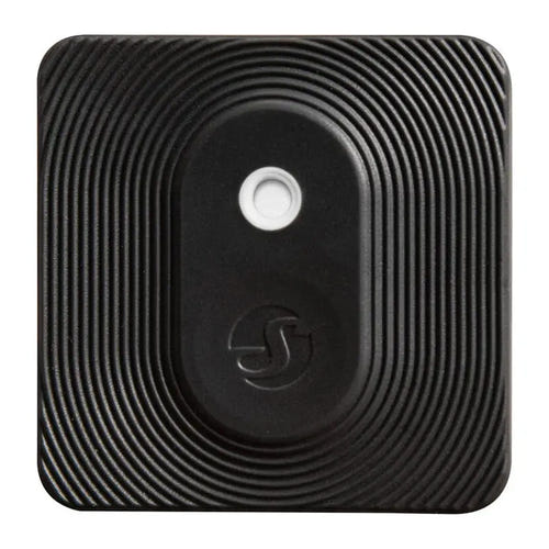 Shelly BLU H&T ZB - Capteur de température et d'humidité Zigbee (noir) : trois capteurs Shelly beige, noir et crème sur un support en bois