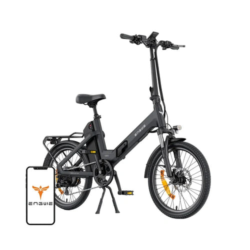 ENGWE O20 Boost - Vélo électrique pliant 20 pouces, 720 Wh, 141 km (gris) : cyclistes gravissant une route pavée avec des vélos électriques ENGWE