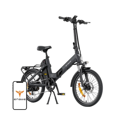 ENGWE O20 Boost - Vélo électrique pliant 20 pouces, 720 Wh, 141 km (gris) : cyclistes gravissant une route pavée avec des vélos électriques ENGWE