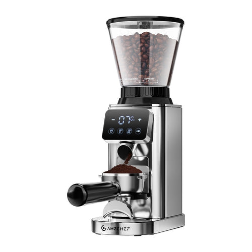 AMZCHEF CE-CG209-SV - Moulin à café électrique à meules coniques 74 mm, argent