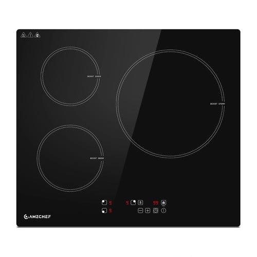 AMZCHEF CE-T-74IB3xyzf-CS - Plaque induction 3 zones, grand foyer 28 cm