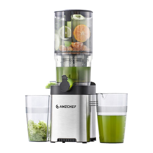 AMZCHEF CE-ZM1902B-SV - Extracteur de jus goulotte 142 mm et triple filtration : face