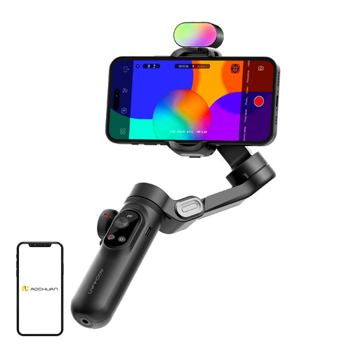 AOCHUAN X Pro RGB - Stabilisateur 3 axes avec lampe RGB pour smartphone (noir)