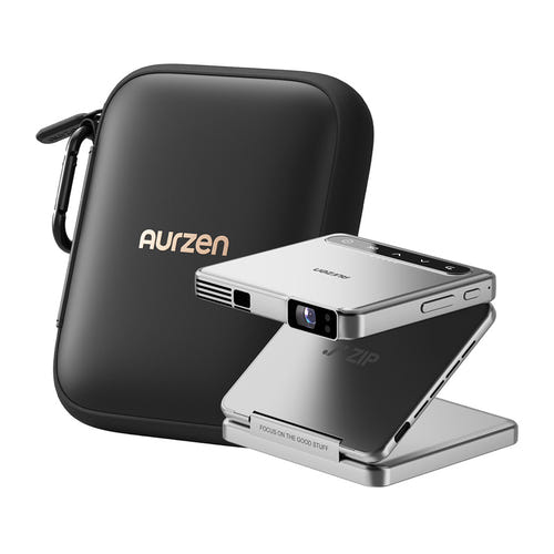 Aurzen ZIP - Vidéoprojecteur portable pliable DLP 720p, coloris argent : finition argentée profil fin