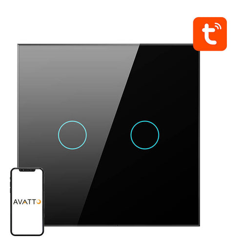 AVATTO ZTS02-EU-B2 - Interrupteur tactile connecté ZigBee 2 voies, noir