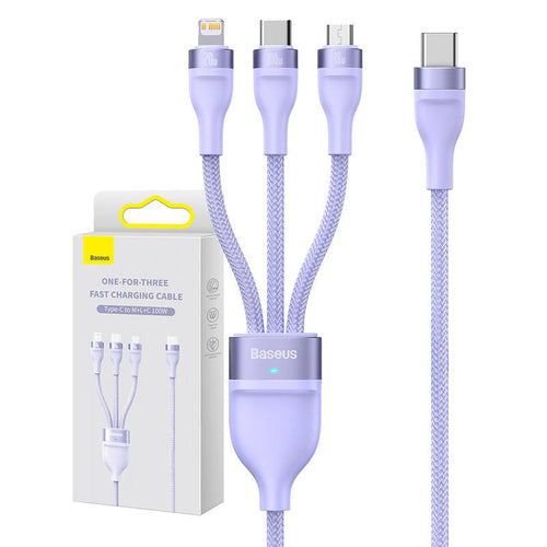 Baseus Flash Series 2 - Câble 3 en 1 USB-C, micro-USB et Lightning 100 W, 1,5 m, violet