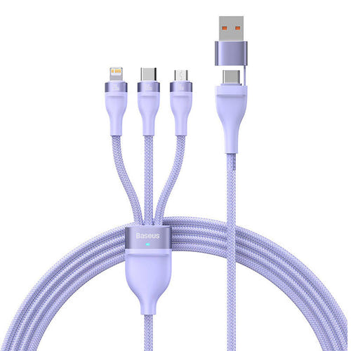 Baseus Flash Series 2 - Câble 3 en 1 USB-C, micro-USB et Lightning 100 W, 1,5 m, violet : sorties USB-C Lightning micro