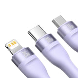 Baseus Flash Series 2 - Câble 3 en 1 USB-C, micro-USB et Lightning 100 W, 1,5 m, violet : témoin lumineux charge rapide