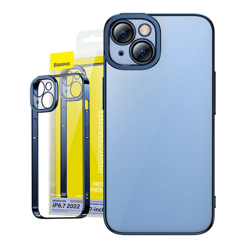 Baseus Glitter ARMC021403 - Coque transparente magnétique et verre trempé pour iPhone 14 Plus, bleu : bleue