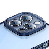 Baseus Glitter Magnetic ARMC021303 - Coque transparente et verre trempé pour iPhone 14 Pro, bleu : bords bleus antichoc