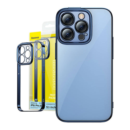 Baseus Glitter Magnetic ARMC021303 - Coque transparente et verre trempé pour iPhone 14 Pro, bleu : bleue