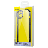 Baseus Glitter ARMC021001 - Coque transparente magnétique et verre trempé pour iPhone 14 Plus, noir : accès boutons dégagé