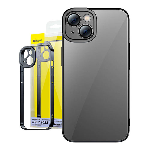 Baseus Glitter ARMC021001 - Coque transparente magnétique et verre trempé pour iPhone 14 Plus, noir : bords noirs