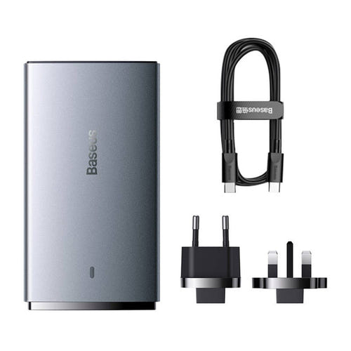 Baseus GaN5 - chargeur secteur 65 W, 1 port USB-C et 1 port USB-A, adaptateurs EU et UK : ports USB-C et USB-A