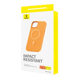 Baseus Fauxther Series - Coque magnétique N52 pour iPhone 15 Plus (orange) : cuir PU orange texture