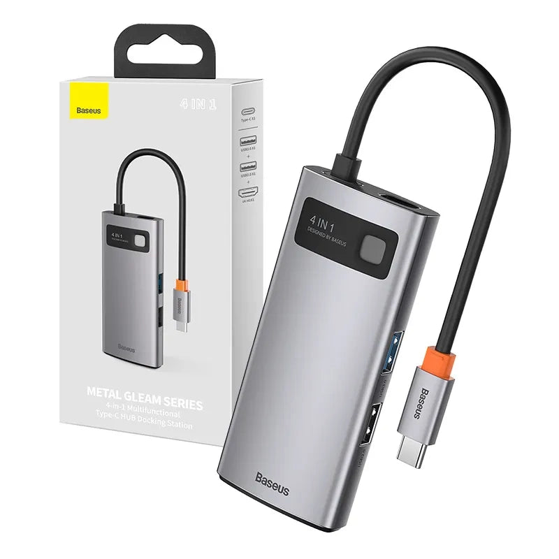 Baseus Metal Gleam - Hub USB-C 4-en-1 (HDMI 4K, USB 3.0, PD 100 W) - visuel 1