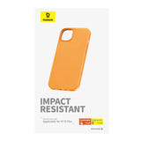 Baseus Fauxther Series - Coque cuir PU pour iPhone 15 Plus (orange) : arrière coque orange objectifs