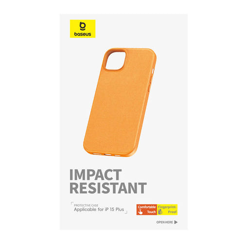 Baseus Fauxther Series - Coque cuir PU pour iPhone 15 Plus (orange) : arrière coque orange objectifs
