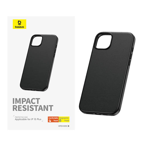 Baseus Fauxther Series - Coque cuir PU pour iPhone 15 Plus (noire) : dos coque module photo